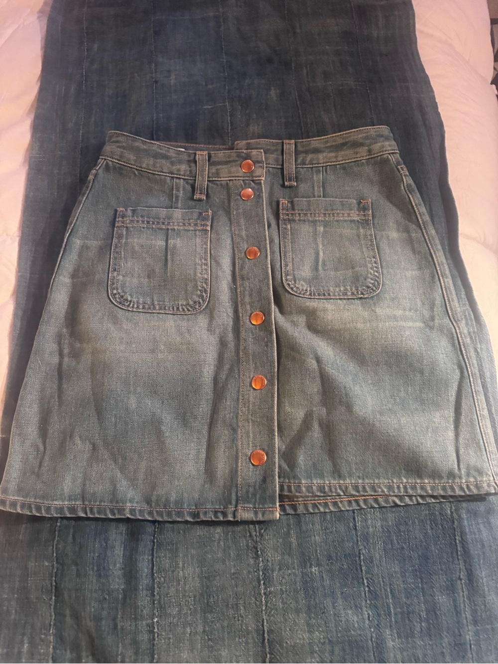 rag & bone Light Blue Button-Front Denim Mini Skirt